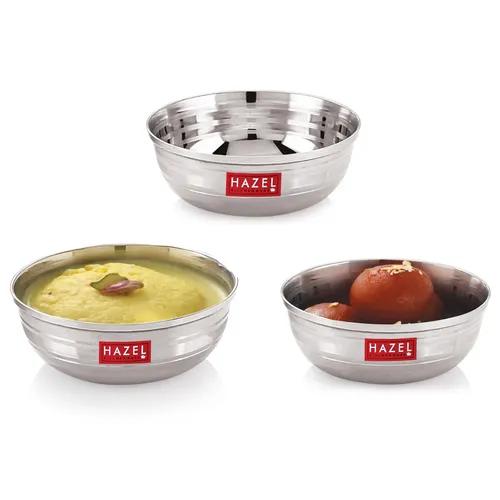 HAZEL Stainless Steel Bowl Set | Stainless Steel Bowl | Kitchen Accessories Items | Katori Bowl for Serving with Glossy Finish