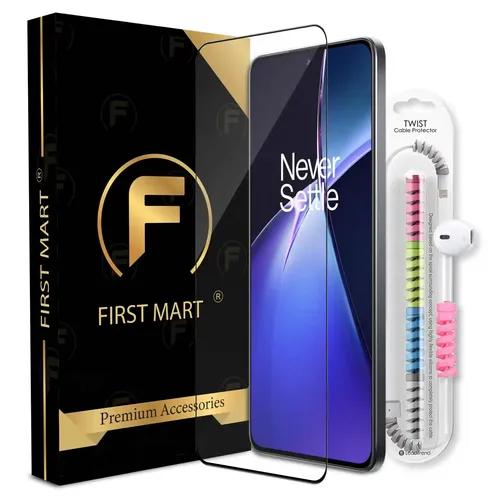 FIRST MART Premium Tempered Glass for OnePlus Nord CE 4 5G / Nord CE 3 5G with Edge to Edge Coverage and Cable Protector and Easy Installation Kit, Pack of 1