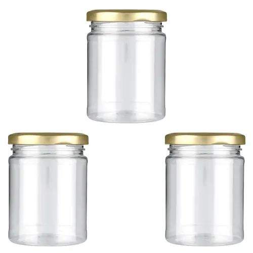 Shiva Organic 200ml Short Height Round Glass Jar for Kitchen Storage | Food Grade Glass Container | Golden Metal Cap | Air Tight Lid | Clear Transparent Jar