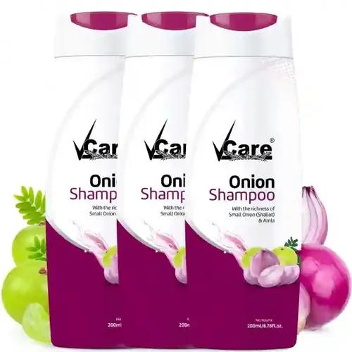 VCare Small Onion Shampoo for Hair Growth 200ml and Hair Fall Control - With Shallot Onion and Amla Suitable for Both Men & Women (Pack Of 3)