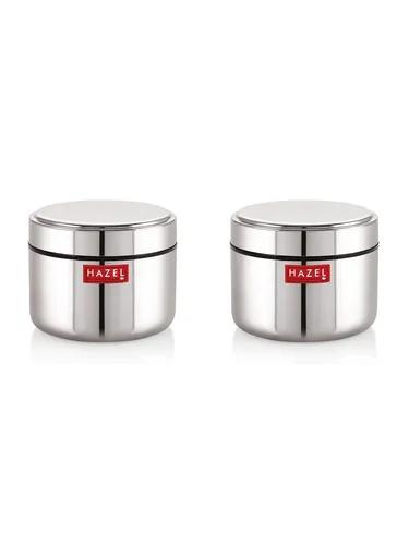 HAZEL Stainless Steel Mini Container Heavy Gauge Premium Airtight Dabbi Dabba Set of 2, 500 ML, Silver