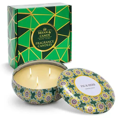 Bryan & Candy Fig and Herb Scented Candle Gift Set for Men and Women, Aromatherapy Candle, 420 gm Soy Wax Eco Friendly Printed Tin Container (Pack of 1)