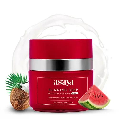 Asaya Moisture Cocoon Creme | Lightweight Moisturizing Cream | Niacinamide, Watermelon & Coconut Water Extract | Soothes, Firms & Adds Glow | Non-Sticky | For Dry to Normal Skin Types | 50 gm