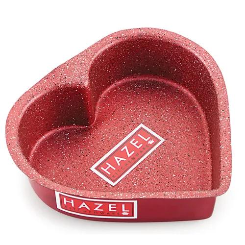 HAZEL Cake Mould Non Stick Mold Heavy Gauge Heart Baking Pans 1/2kg Aluminized Steel 500 gm for Microwave Oven OTG Baking Pan, Red