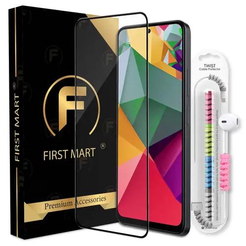 FIRST MART Premium Tempered Glass for Redmi Note 12 5G / Redmi Note 12 4G with Edge to Edge Coverage and Cable Protector and Easy Installation Kit, Pack of 1