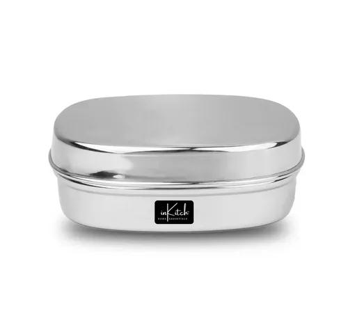 InKitch Stainless Steel Designer Storage Containers Box | Kitchen Dabba | Stainless Steel Dabba, Glossy/Silver, Set of 1Pc, 11.5cm Dia 500ml