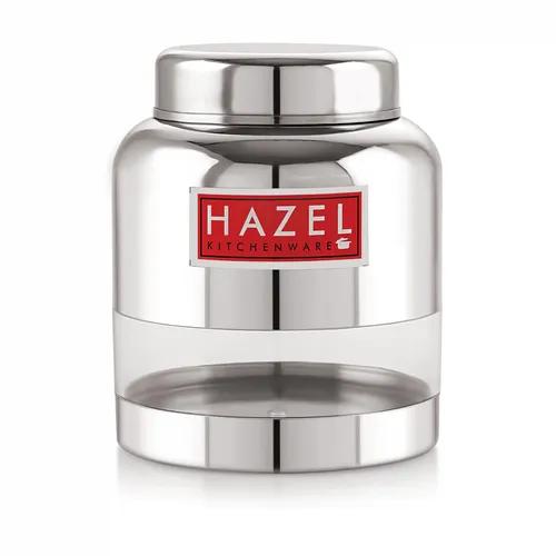 HAZEL Stainless Steel Transparent Glossy Finish Airtight See Through Container Barni Set of 1, 1000 ML, Silver