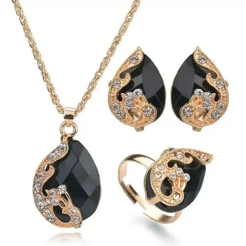 Black Drop Shape Pendant Earring Set