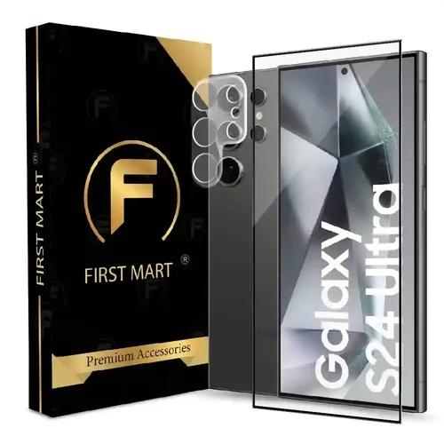 FIRST MART Tempered Glass and Camera Lens for Samsung Galaxy S24 Ultra 5G with Edge to Edge Screen Coverage and Easy Installation | Black