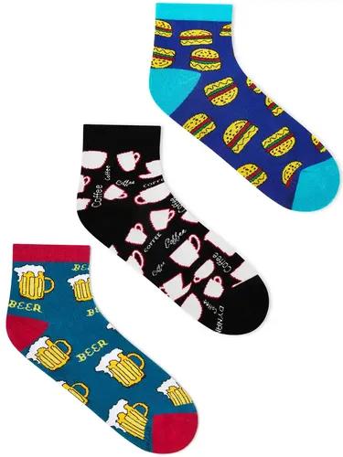 DYNAMOCKS Men's and Women's Combed Cotton Ankle Length Socks (Pack of 3) (Multicolour, Free Size)_Beer_BlackCoffee_Burger