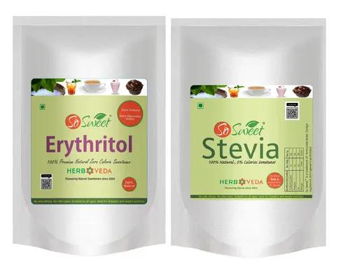 So Sweet Stevia Powder 250gm + Erythritol 250gm Zero Calorie Sugar Free Sweetener