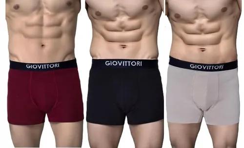 GIOVITTORI Men's Cotton Stretch Underwear Trunks Combo Pack of 3 Colors - Burgundy, Black, Beige (in, Alpha, S, Regular, Combo Burgundy/Black/Beige)