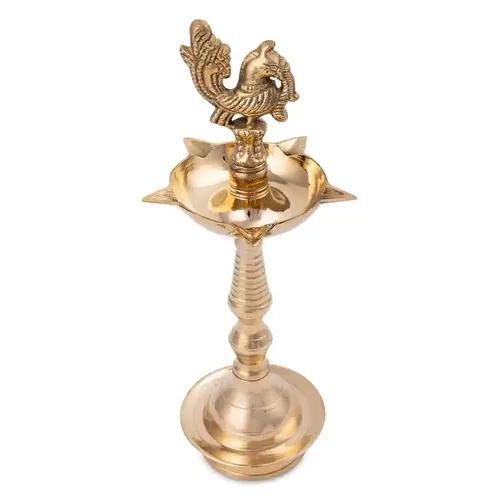 ALODIE - Peacock Brass Diya for Puja Deepam Kundulu Puja - Brass Lamps for Kadi Samai for Pooja - Elevate Kuthu Vilakku Brass Decorative Items for Pooja Room with Elegance & Tradition (10 Inches, 1)