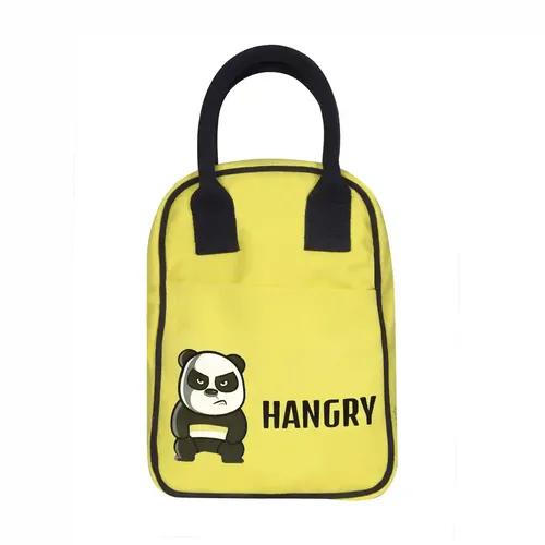 Eco Right Cotton Lunch Bags For Office Women & Lunch Bag For Men, Insulated Lunch Bag For Kids, Office Lunch Bag With Bottle Holder, Carry Handle & Pocket, 10L, Yellow - Cute Hangry Panda