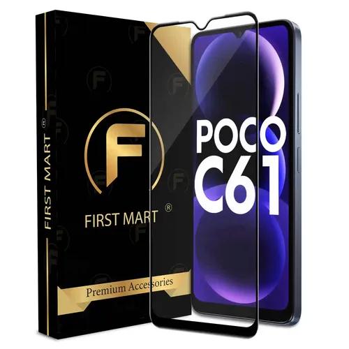 FIRST MART Premium Tempered Glass for Poco C61 5G with Edge to Edge Coverage and Easy Installation Kit, Pack of 1