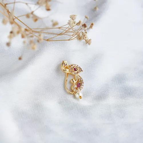 Golden Dewdrop Nose Pin Red-White