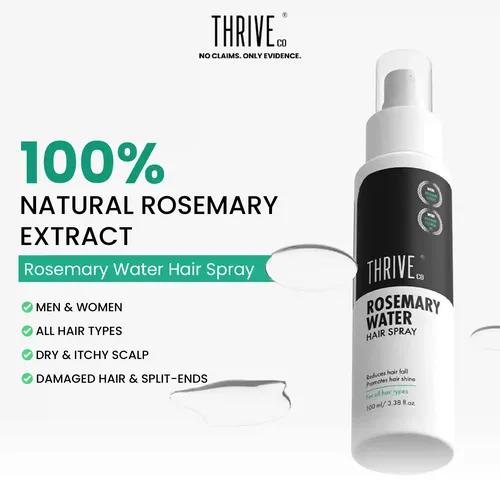 ThriveCo Rosemary Water Hair Spray | With 100% Natural Rosemary Extract, Rice Water & Hyaluronic Acid | For Hair Growth, Hair Fall Control, Hair Conditioning & Hair Shine | Men & Women, 100ml