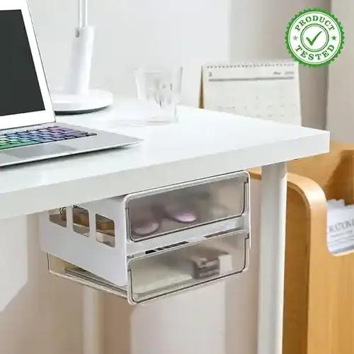 Under Desk Hidden Double Storage Drawer - White