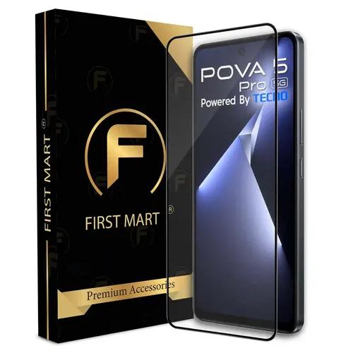 FIRST MART Edge to Edge Tempered Glass for TECNO Pova 5 Pro 5G (6.78 Inch) with Easy Self Installation Kit | Black Case Friendly Screen Protection