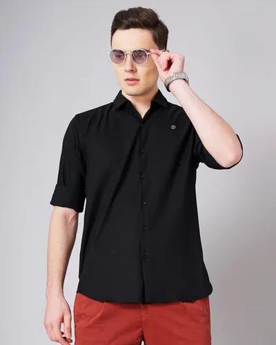 Black Solid Stretch Shirt - L (40)