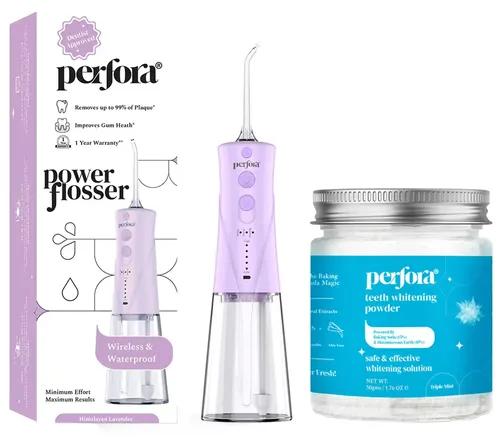 PERFORA Power Water Dental Flosser | 1 Year Warranty | Floss, Dental Flosser For Teeth Oral Care, 3 Modes, Enamel Safe & Effective Teeth Whitening Powder- Water Flosser & Powder Combo | Triple Mint