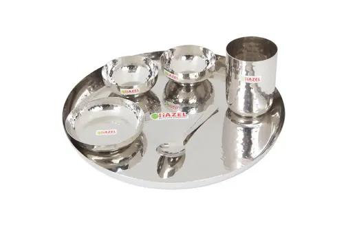 HAZEL Hammered Stainless Steel Silver Dinner Set- 6 Pieces