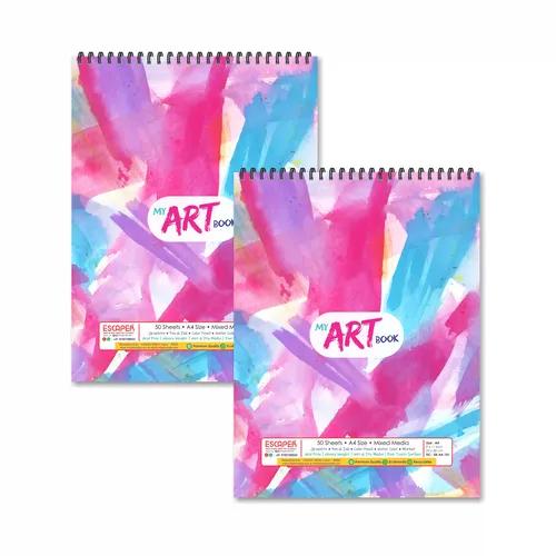 Pink Brush Strokes Theme Sketchbooks For Painting - Pack Of 2