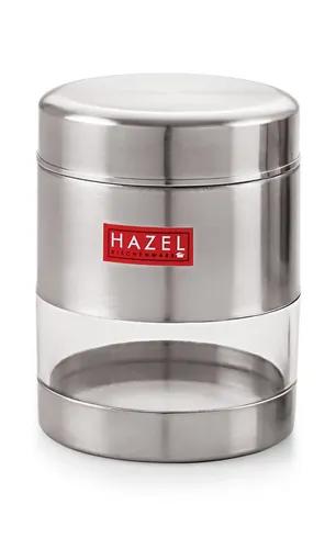 HAZEL Stainless Steel Transparent Matt Finish See Through Container, Silver, 500 ML