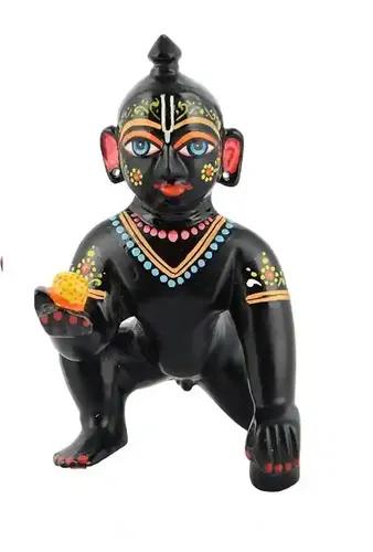 Pujahome Brass Laddu Gopal Murti for Home Mandir Krishna Bal Gopal Baby Size Black Idol (Size 1, 7 cm)