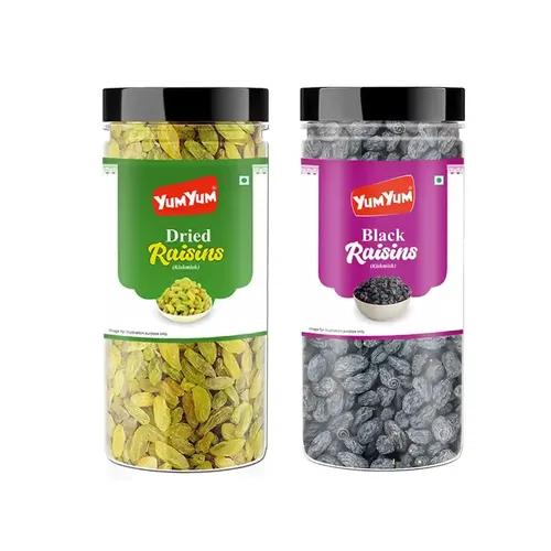 YUM YUM Dry Fruits Combo Pack Of Black Raisins & Green Raisins|Kismis Kishmish 500Gram - Raisins