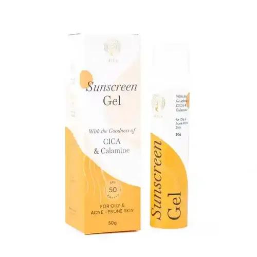 IDIKA Sunscreen Gel with Goodness of CICA & Calamin SPF 50 PA++++ For Oily and Acne Prone Skin | Non Greasy, No White Cast, Blue Light Protection 50g