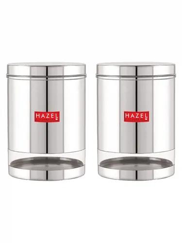 HAZEL Stainless Steel Containers Set For Kitchen Storage Transparent See Through Glossy Finish Storage Jars Dabba, 3000 ML Each, Silver