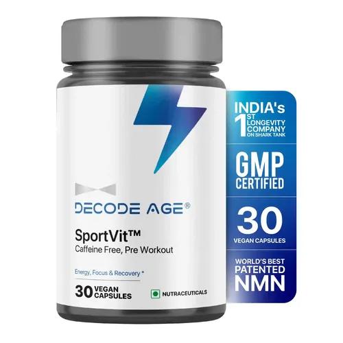 DECODE AGE SportVit| Caffeine-Free Pre-Workout for Athletic Performance | Boost Energy, Enhance Muscle Recovery & Endurance |NMN, L-Taurine, Inositol | 30 Vegan Capsules